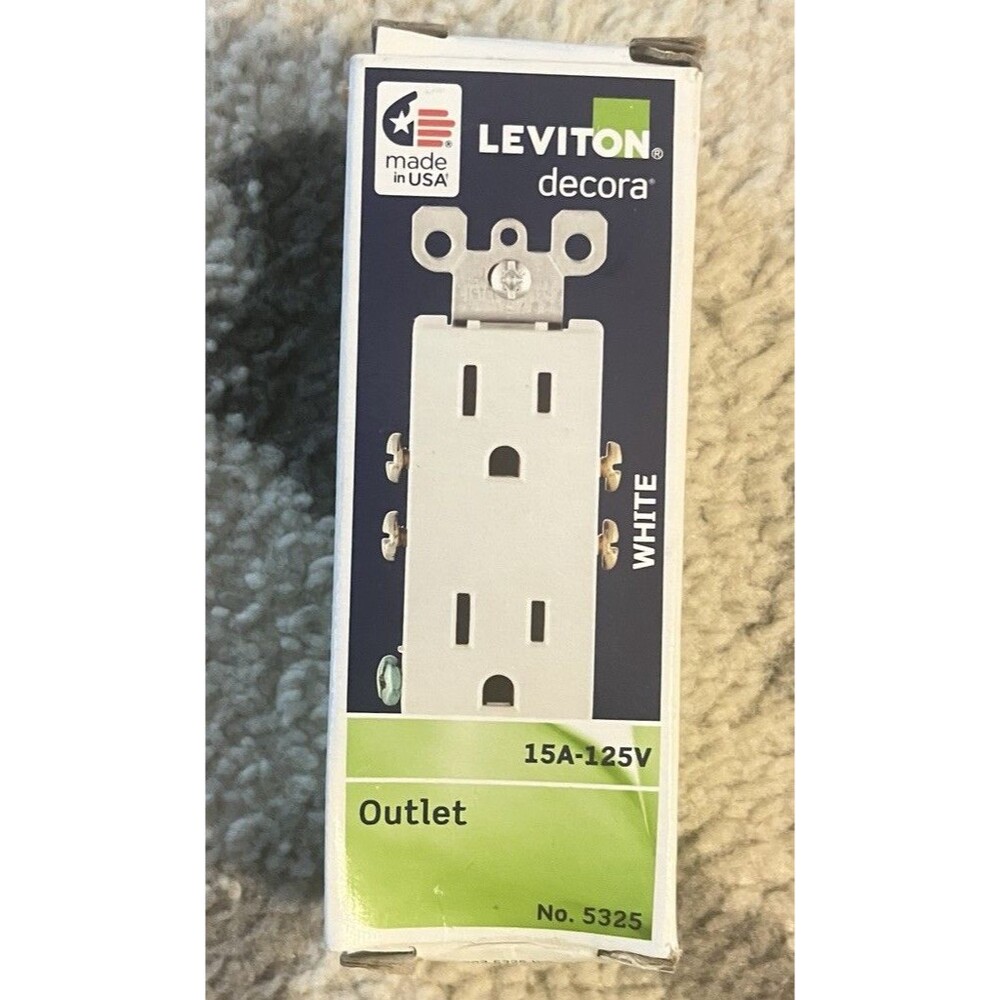 2 Pk Leviton Outlet 05325-0WS 15A 125V 2-Pole 3-Wire Duplex White 4.2 Hx1.31W in